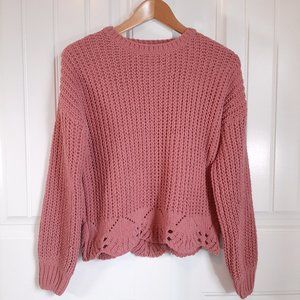 Wynter NWT Chenille Balloon Sleeve Crop Sweater with Scalloped Pointelle…